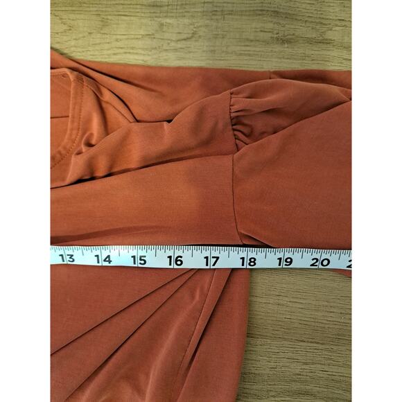 MADEWELL WOMEN'S RUSTY ORANGE SANDWASHED JERSEY GATHERED LONG SLEEVE TOP Sz XS - Picture 5 of 7